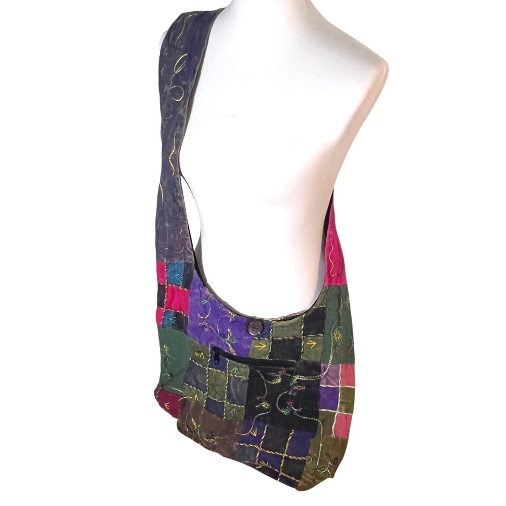 Rising International Patchwork Hobo Boho Bag Colorful Embroidered Cotton‎ Nepal